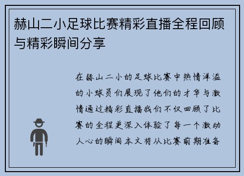 赫山二小足球比赛精彩直播全程回顾与精彩瞬间分享